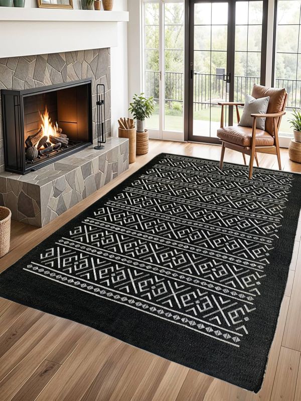 Carpetmantra Black Modern Jute Carpet 5.7ft X 7.10ft