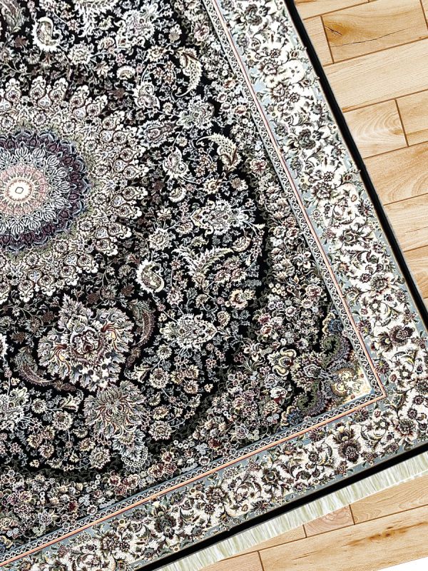 Carpetmantra Irani Black Floral Carpet 6.0ft X 9.0ft