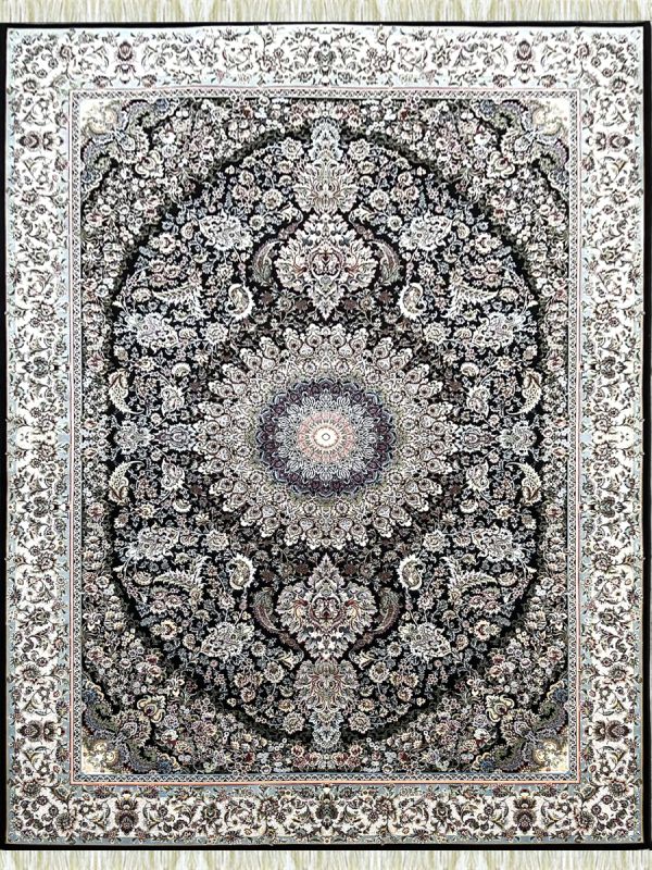 Carpetmantra Irani Black Floral Carpet 6.0ft X 9.0ft