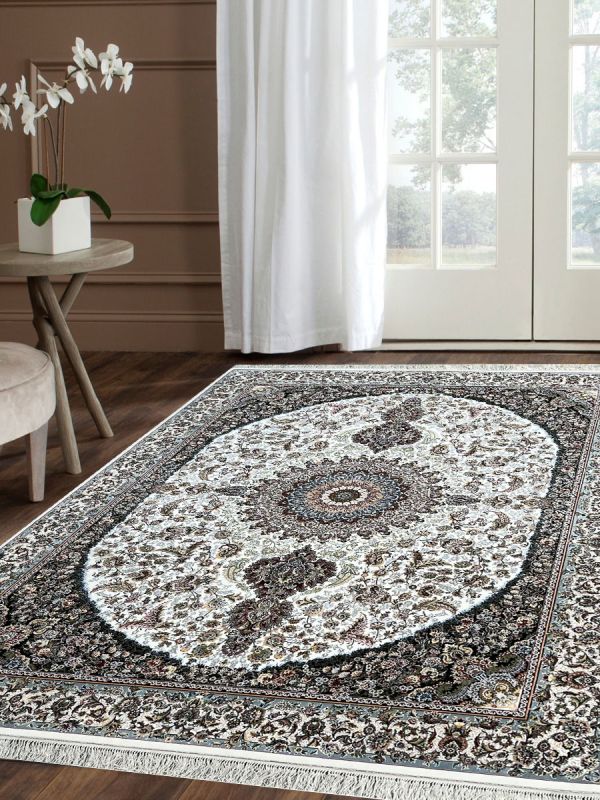Carpetmantra Irani White Floral Carpet 5.0ft X 7.0ft