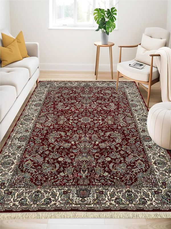 Carpetmantra Irani Red Color Ground White Color Border Floral Design High Quality Supper Premium Silk Carpet 