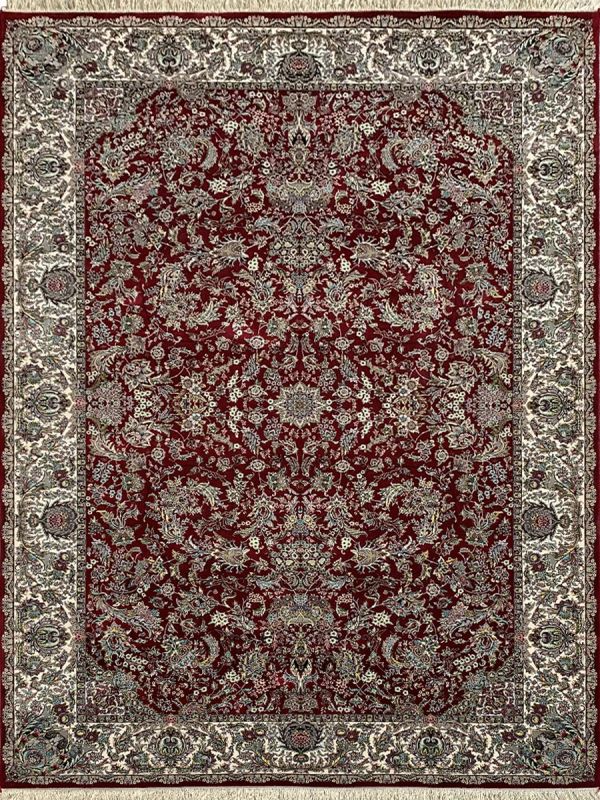 Carpetmantra Irani Red Color Ground White Color Border Floral Design High Quality Supper Premium Silk Carpet 