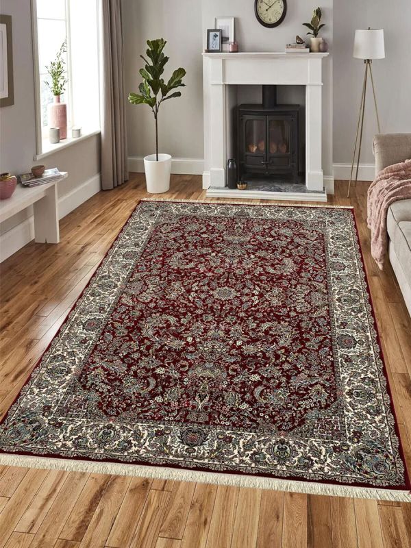 Carpetmantra Irani Red Color Ground White Color Border Floral Design High Quality Supper Premium Silk Carpet 
