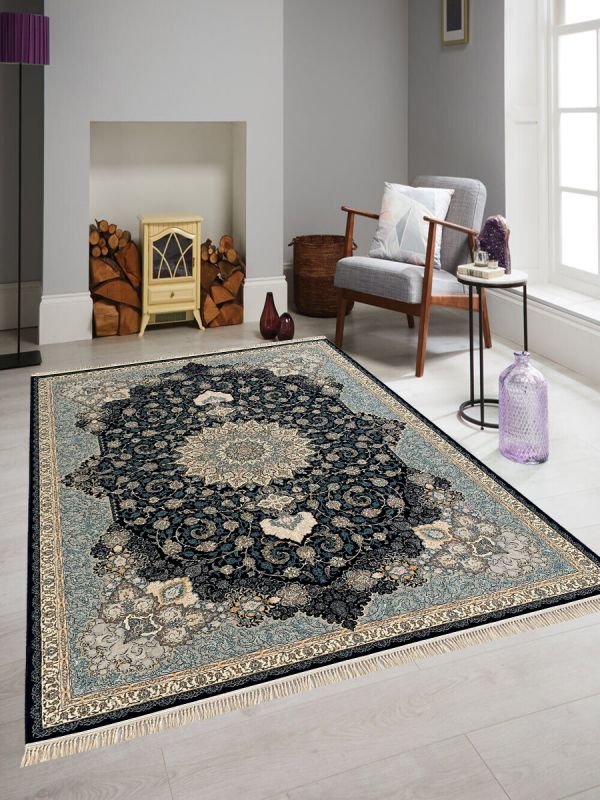 Carpetmanta Irani Blue Ground light Blue Border Traditional Design High Quality Super Premium Silk Carpet 8.3ft X 11.6ft 