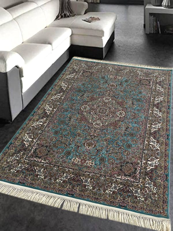 Carpetmanta Turquoise Color Floral Design High Quality  Super Premium Silk Irani Carpet 5.0ft X 7.0ft