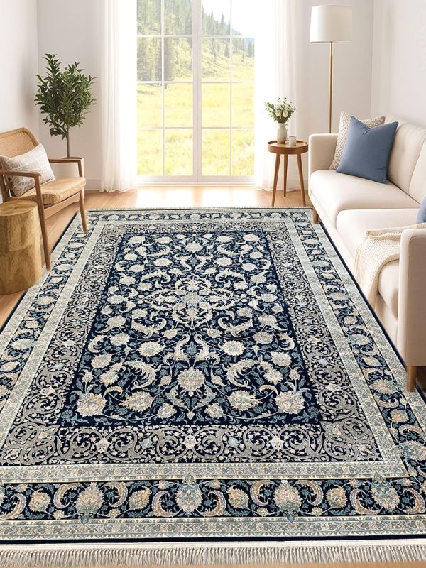 Carpetmantra Blue Color Traditional Persian Design High Quality Super Premium Silk Irani Floral Carpet 8.3ft X 11.5ft