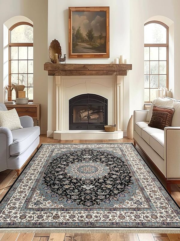 Carpetmantra Balck Ground White Color Border High Quality Super Premium Silk Irani Carpet 8.3ft X 11.6ft