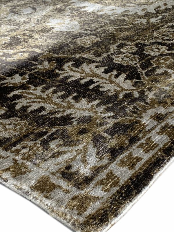 Carpetmantra Gold Brown Floral 100% Banana Silk Carpet 8.0ft  X 10.0ft
