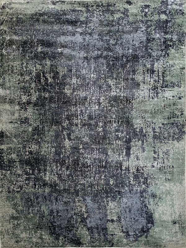 Carpetmantra Green Black Abstract100 % Banana Silk Carpet 8ft X 10ft