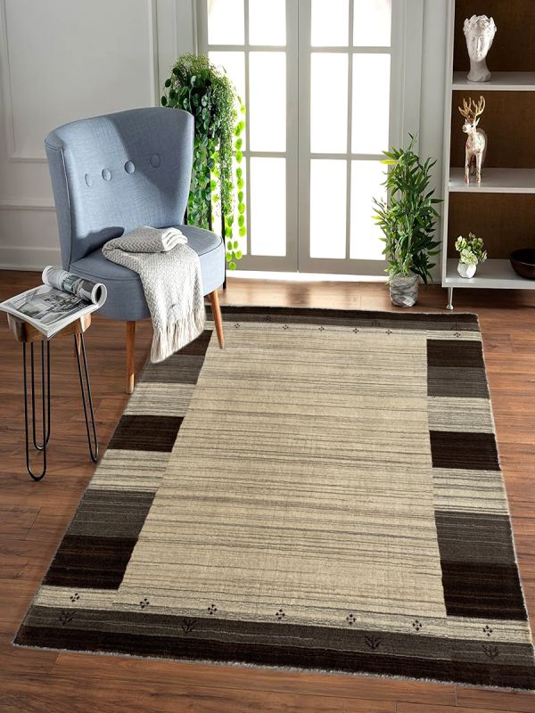Carpetmantra Beige & Chocolate Plain Carpet 4.0ft X 5.10ft