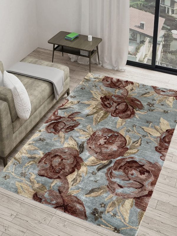 Carpetmantra Hand knotted Bamboo Silk Multi Floral Carpet 5ft x 8ft