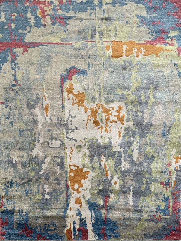Carpetmantra Hand knotted Bamboo Silk Multi Abstract Carpet 6ft x 9ft