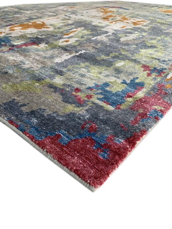 Carpetmantra Hand knotted Bamboo Silk Multi Abstract Carpet 6ft x 9ft