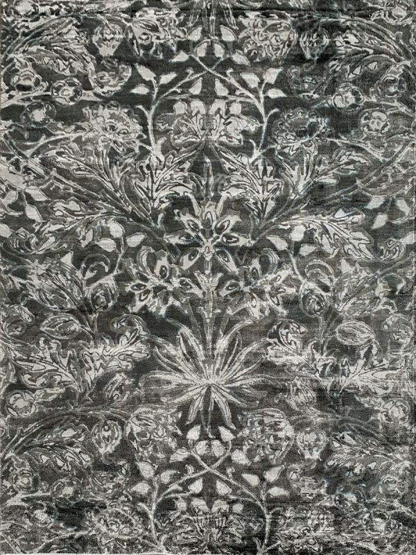 Carpetmantra Grey Floral 100% Viscose Carpet 5.1ft X 7.4ft