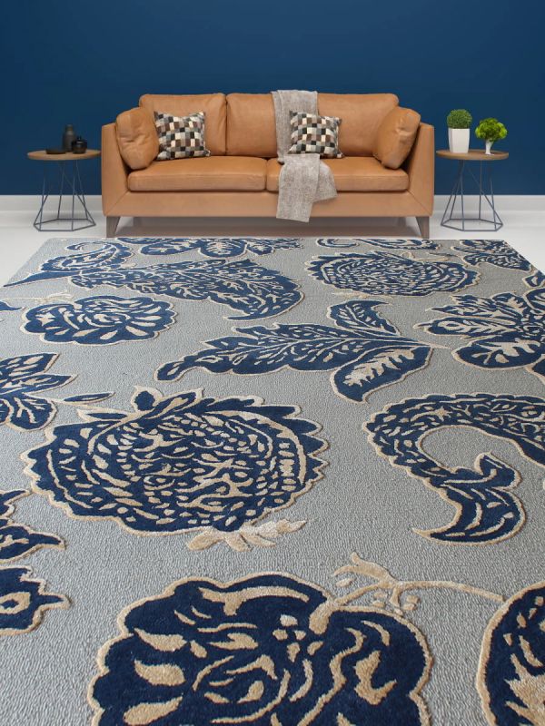 Carpetmantra Blue Floral Carpet 6ft X 9ft
