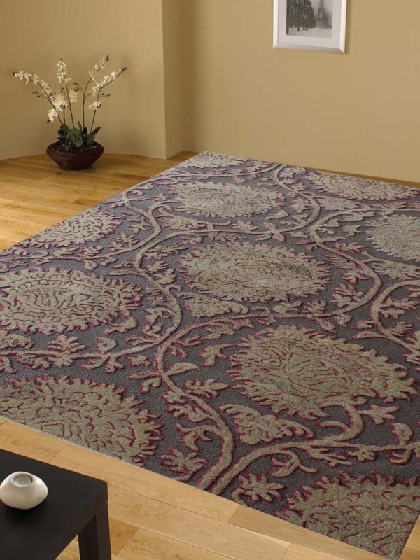 Carpetmantra Grey Floral Carpet 6ft X 9ft