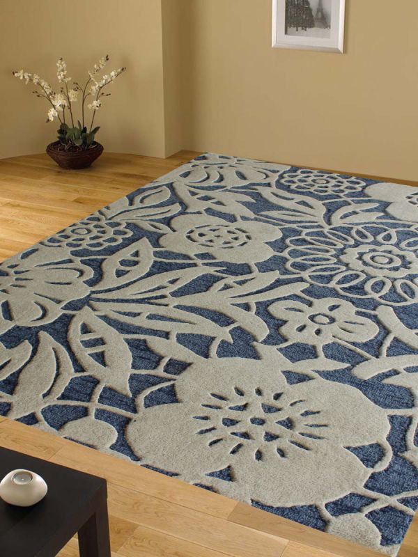 Carpetmantra Blue Floral Carpet 4ft X 6ft