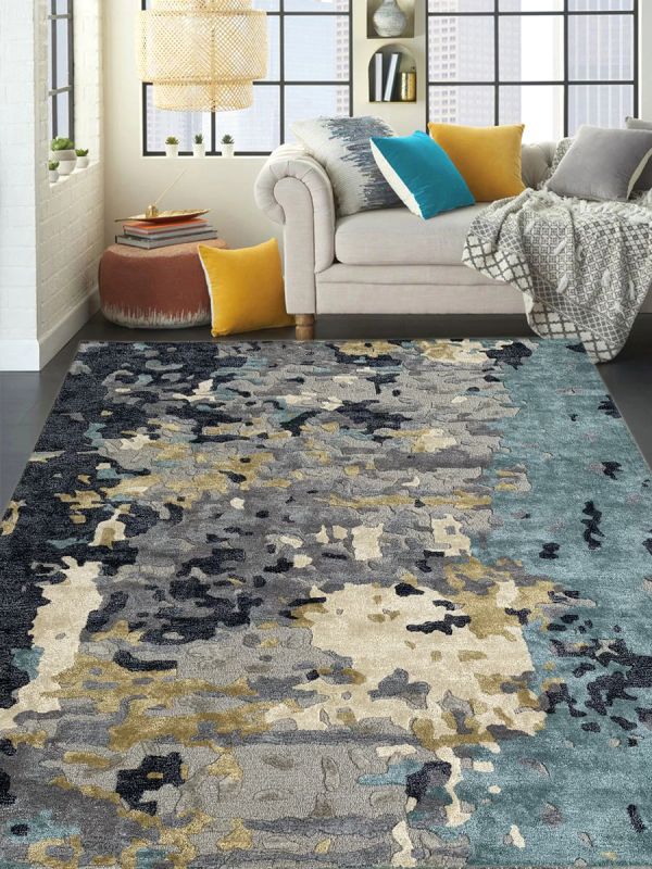 Carpetmantra Multi Color Abstract Design Wool & Viscose Handmade Carpet