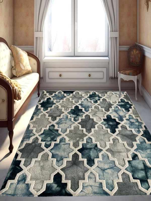 Carpetmantra Multi Color Trellis Design 100% New Zealand Wool Handmade Carpet 5.3ftX 7.7ft
