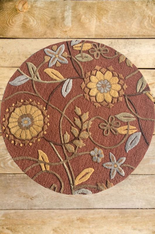 Carpetmantra Rust Floral Carpet 4ft Round 