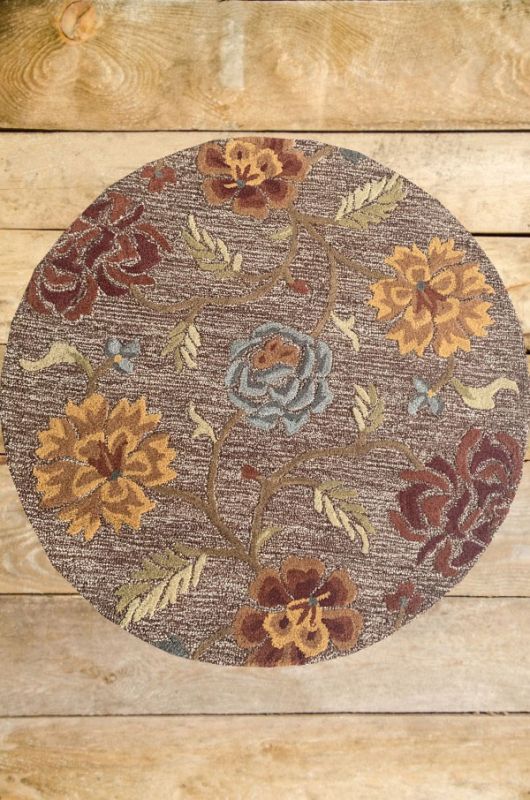 Carpetmantra Brown Floral Carpet 4ft Round 