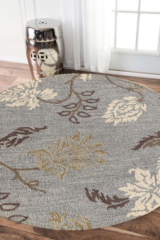 Carpetmantra Grey Floral Carpet 4ft Round 