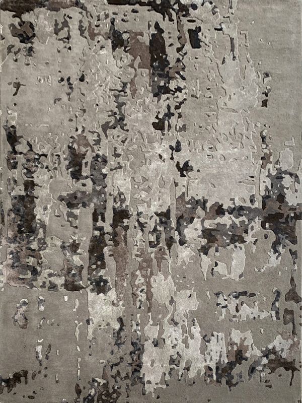 Carpetmantra Silver Color Abstract Design Material Wool & Viscose Handmade Carpet 8ft X 10ft 