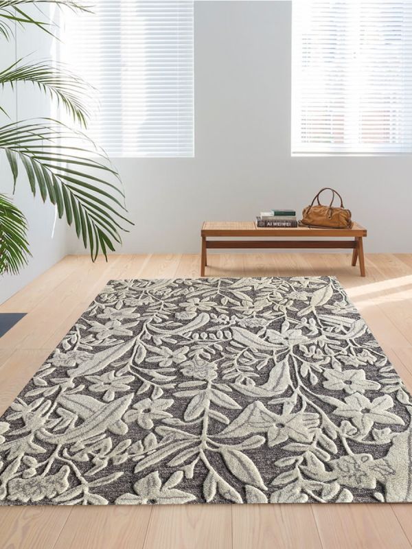 Carpetmantra Beige Floral Carpet 4.0ft X 5.6ft