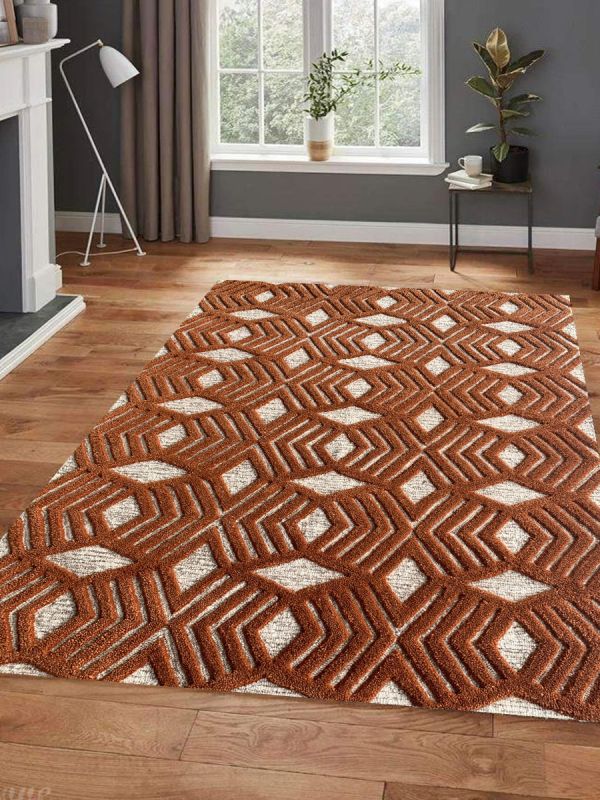 Carpetmantra Rust Modern Carpet 4.0ft X 4.6ft
