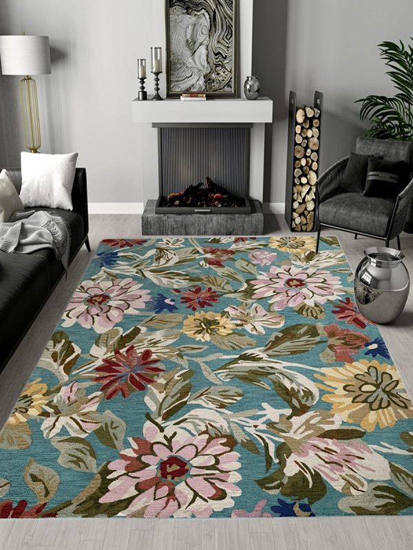 Carpetmantra Multi Color Floral Design 100% New Zealand Wool Handmade Loop Carpet 9ft X 12ft