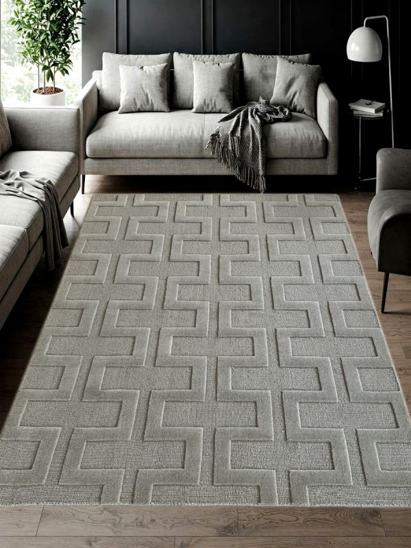Carpetmantra White Modern Carpet 4.9ft x 6.11ft