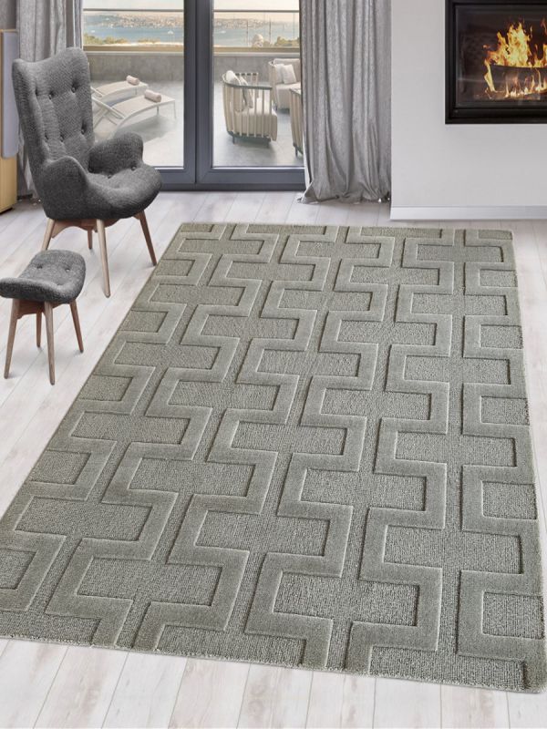 Carpetmantra White Modern Carpet 4.9ft x 6.11ft