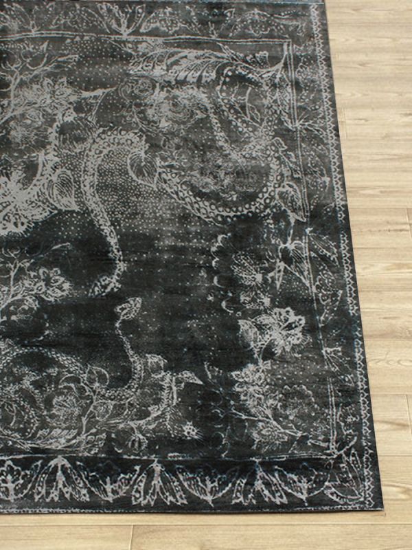 Carpetmantra Dk. Grey Modern 100% Viscose Carpet 5.1ft X 7.4ft
