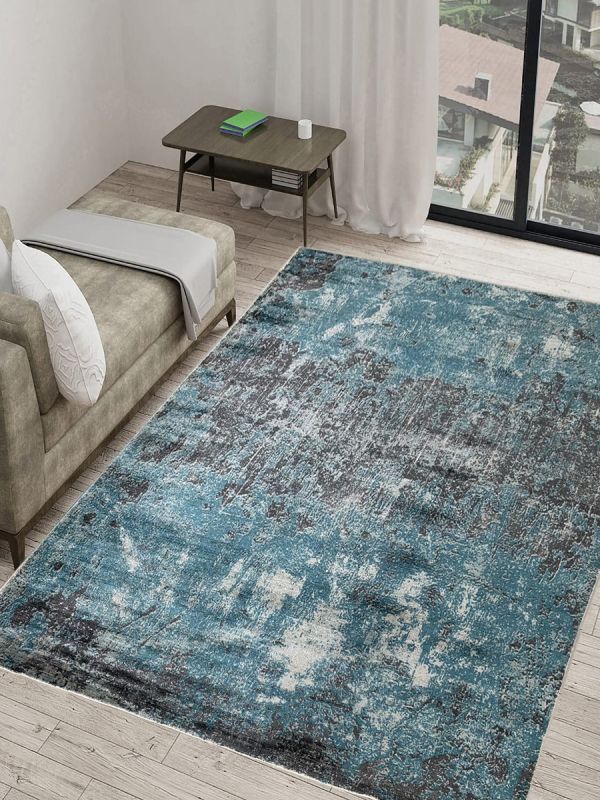 Carpetmantra Turquoise Multi 100% Banana silk Carpet 8.0ft  X 10.0ft