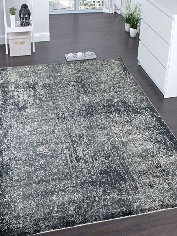 Carpetmantra Dark Blue Abstract 100% Banana Silk Carpet 8.0ft  X 10.0ft
