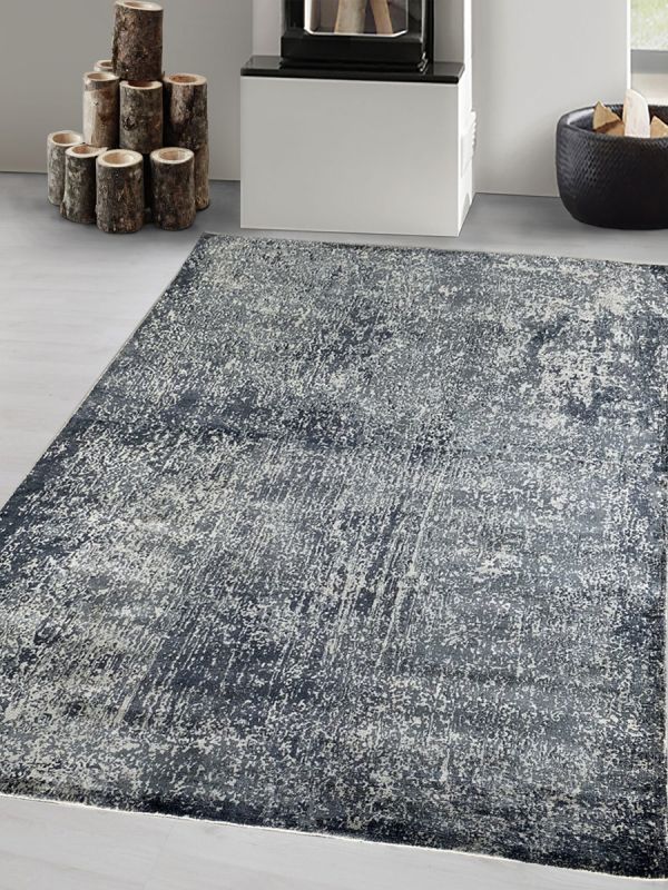 Carpetmantra Dark Blue Abstract 100% Banana Silk Carpet 8.0ft  X 10.0ft