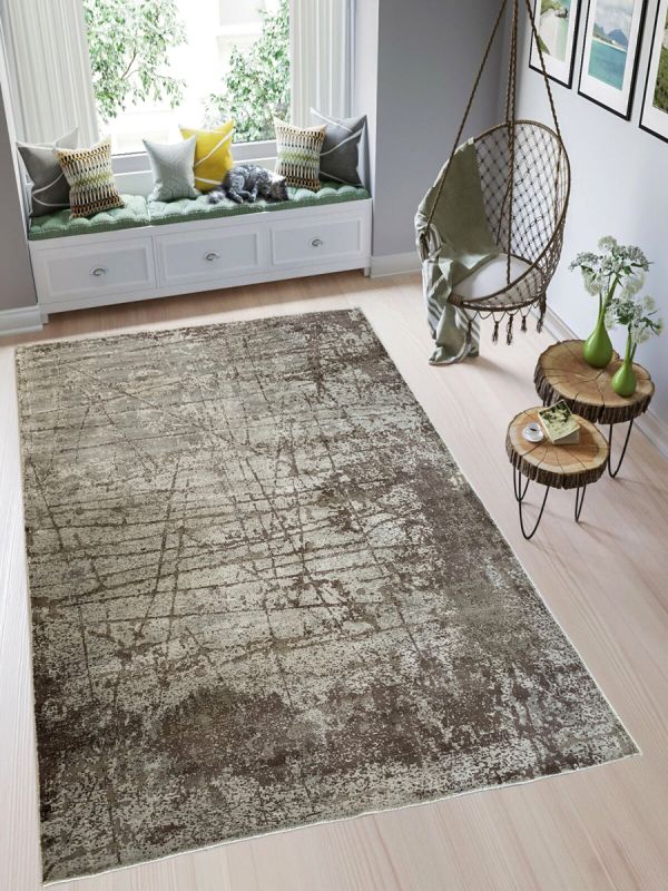 Carpetmantra Beige Abstract 100% Banana Silk Carpet 8ftft X 10ft