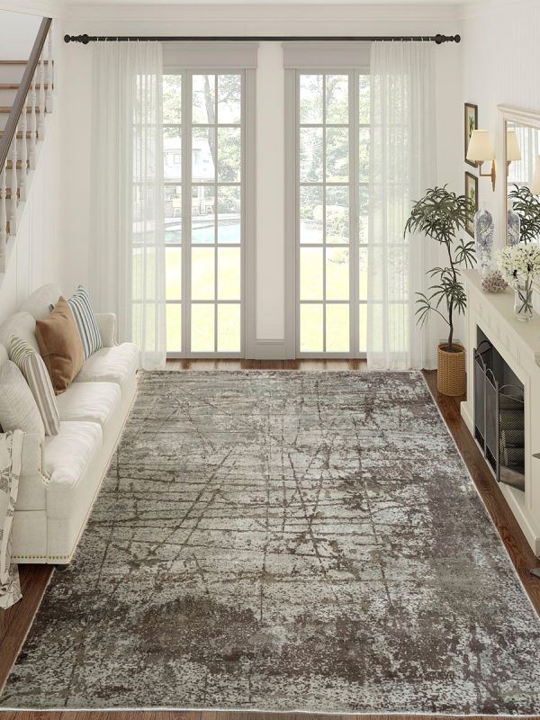 Carpetmantra Beige Abstract 100% Banana Silk Carpet 8ftft X 10ft