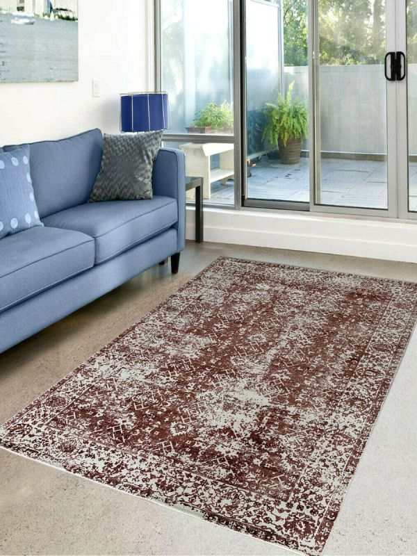 Carpetmantra Rust Modern 100% Viscose Carpet 5.1ft X 7.4ft