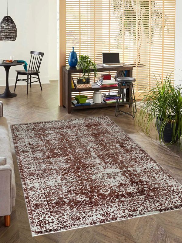 Carpetmantra Rust Modern 100% Viscose Carpet 5.1ft X 7.4ft