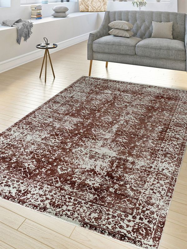 Carpetmantra Rust Modern 100% Viscose Carpet 5.1ft X 7.4ft