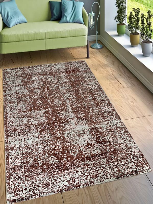 Carpetmantra Rust Modern 100% Viscose Carpet 5.1ft X 7.4ft