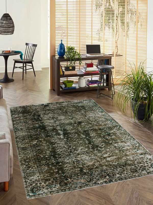 Carpetmantra Dk. Green Modern 100% Viscose Carpet 5.1ft X 7.4ft