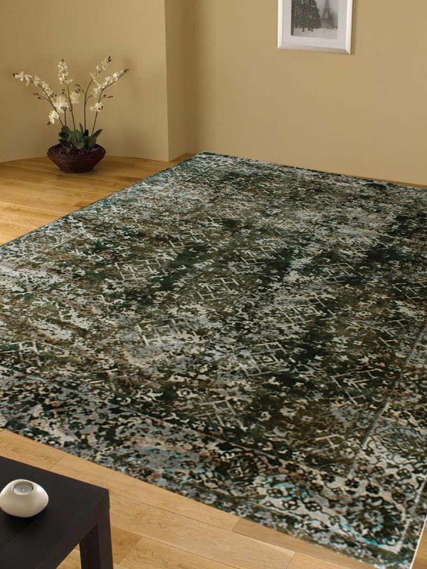 Carpetmantra Dk. Green Modern 100% Viscose Carpet 5.1ft X 7.4ft
