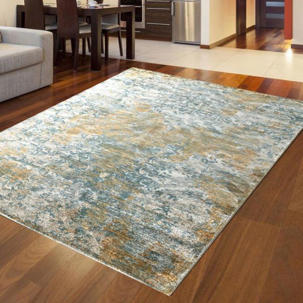 Carpetmantra Yellow Multi Modern 100% Viscose Carpet 5.1ft X 7.4ft