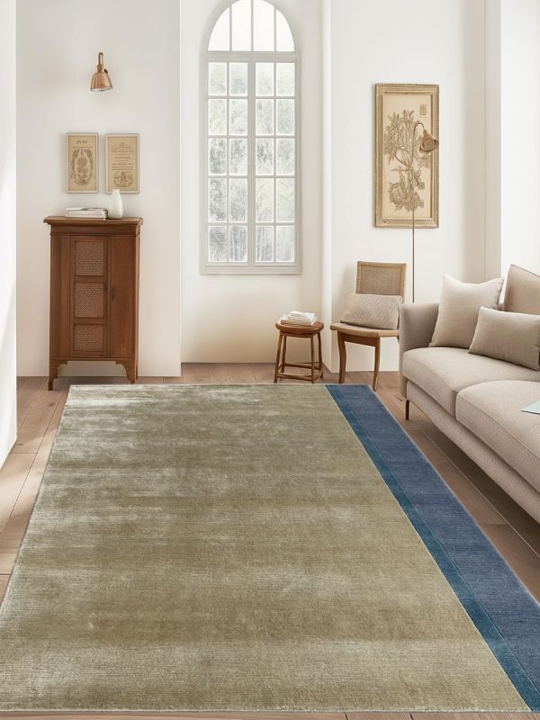 Carpetmantra Hand knotted Designer Bamboo Silk Beige Carpet 5.3ft X 6.10ft