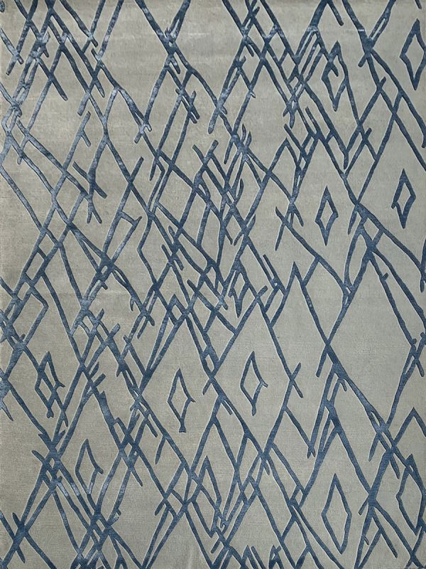 Carpetmantra Hand knotted Designer Silver Grey Blue Carpet 6ftx9ft