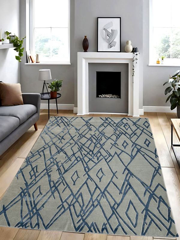 Carpetmantra Hand knotted Designer Silver Grey Blue Carpet 6ftx9ft