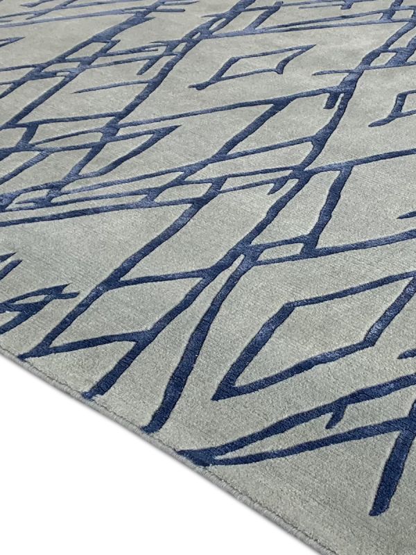 Carpetmantra Hand knotted Designer Silver Grey Blue Carpet 6ftx9ft