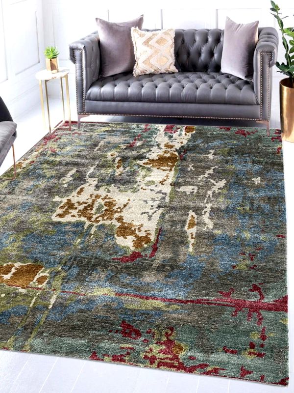 Carpetmantra Hand knotted Bamboo Silk Multi Abstract Carpet 6ft x 9ft